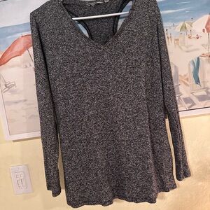 Athleta Grey V-Neck, Open Racerback, long sleeve shirt